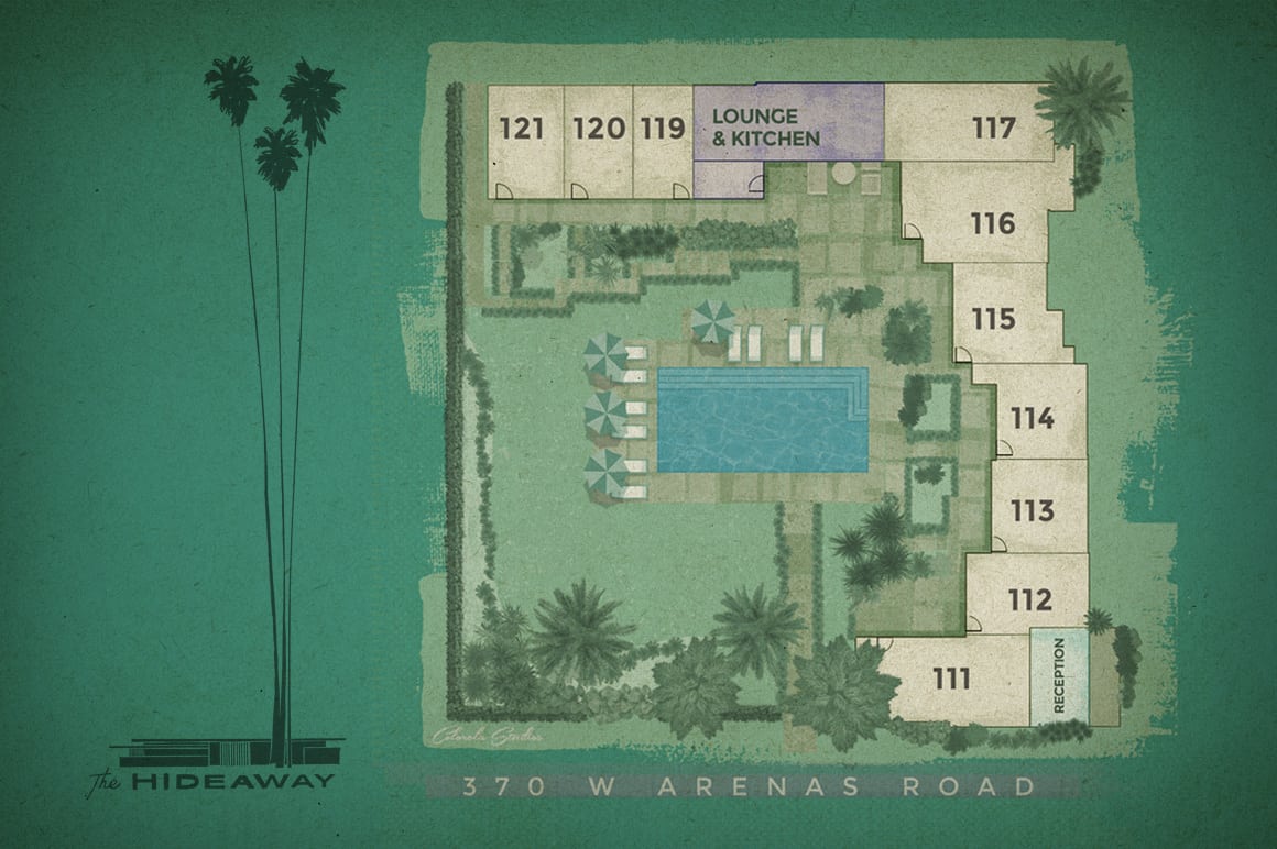 An aerial view map of The Hideaway